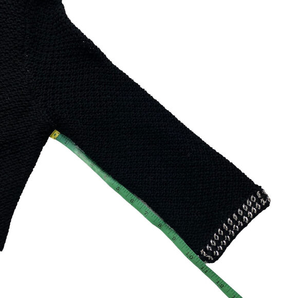 CHICOS Black Knit Silver Chain Detail Zebra Stripe Mesh Cardigan Medium (1) - Picture 11 of 11